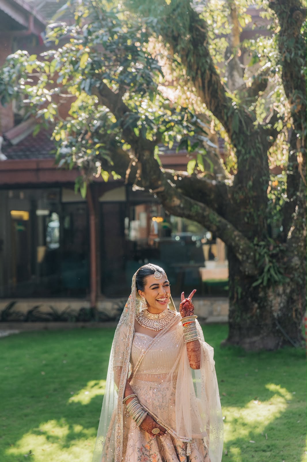 Ankshita laughing in the garden at Gokarna